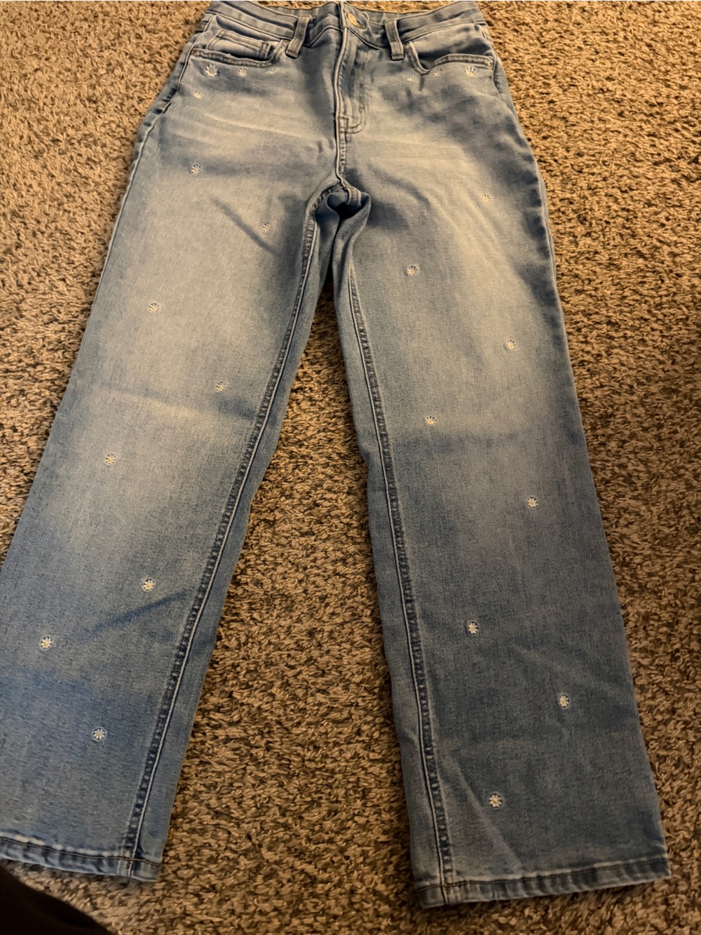 Maurices Light Blue Straight-Leg Jeans with White Embroidery